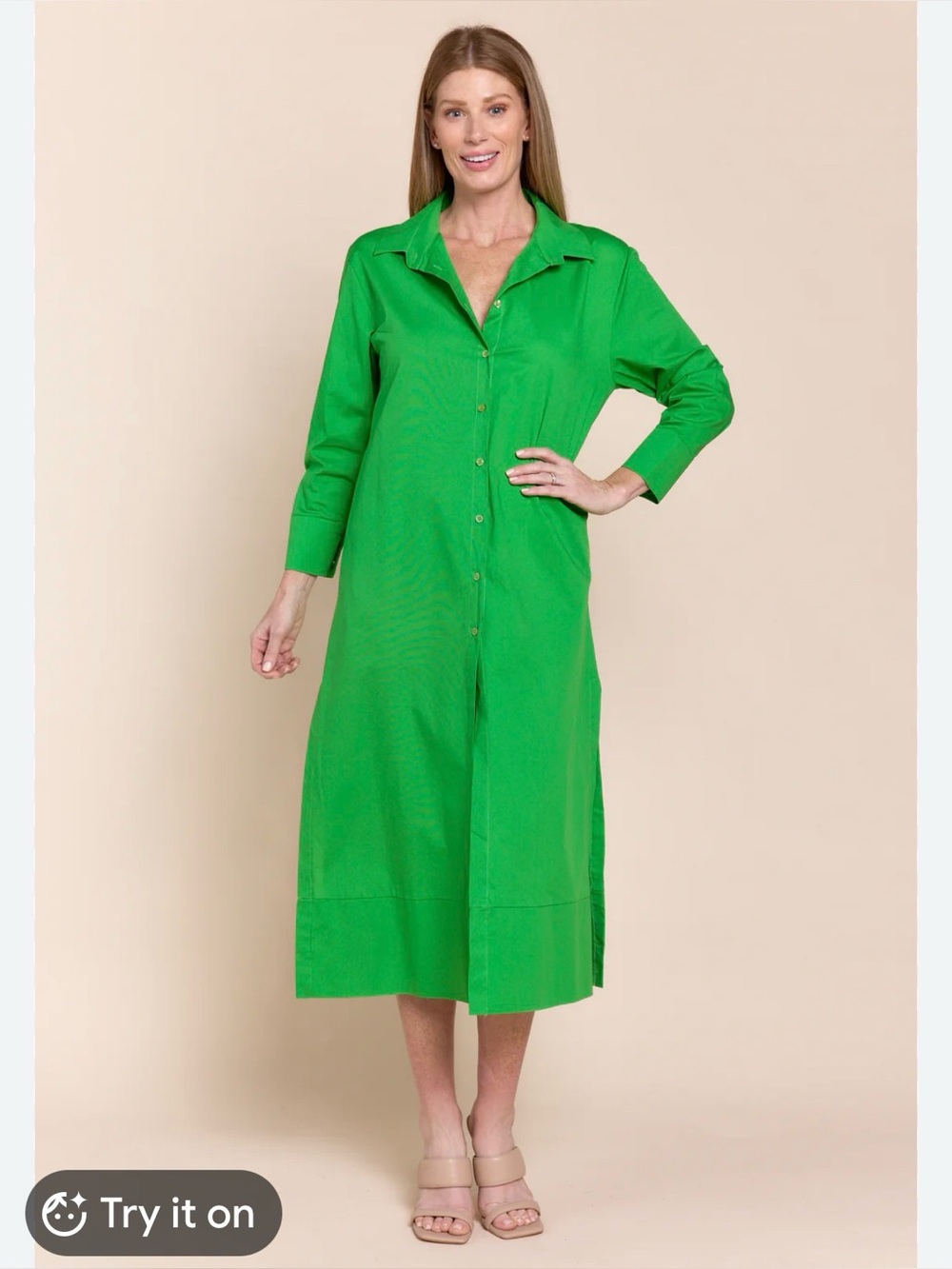 NWT Sophia Made In Italy Milan Green Mini Shirt Dress with Pockets